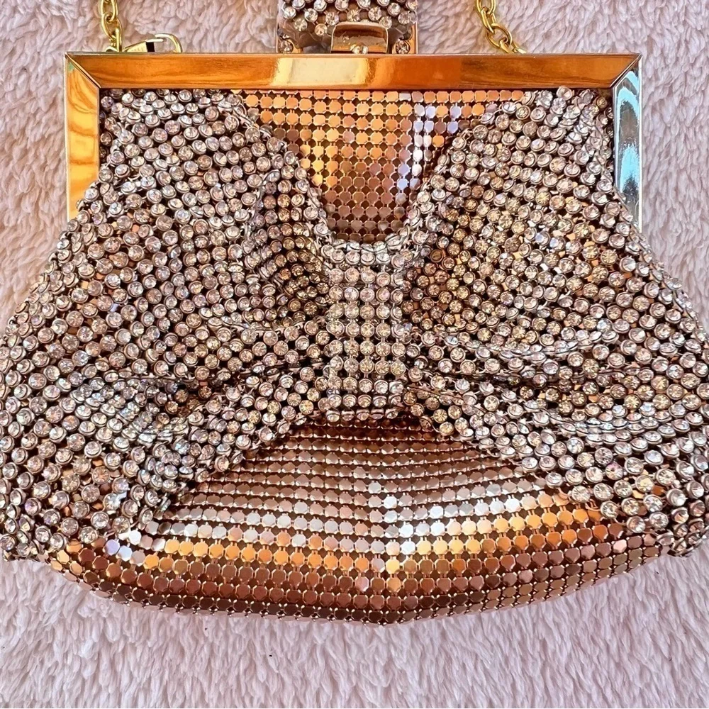 TASHA GOLD MESH RHINESTONE WRISTLET WITH CROSSBODY STRAP NWOT